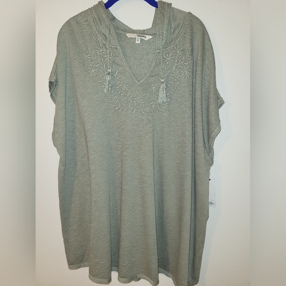Sonoma Tops - Sonoma Short Sleeve Hoodie Plus Size Sage 3X